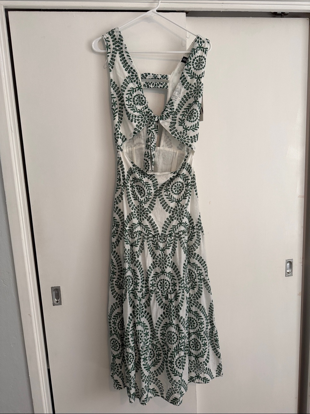 Zara White Midi Dress with Green Botanical Print
